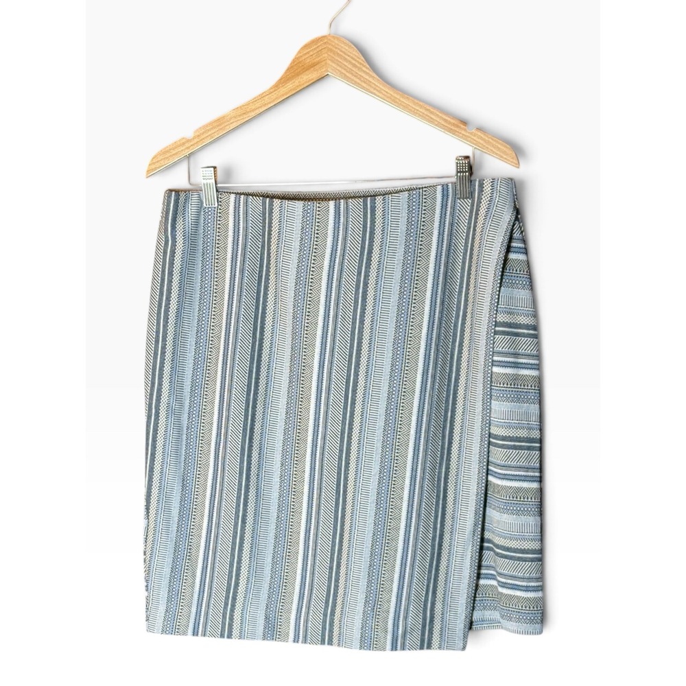 J. Jill Skirt Womens Medium Blue Striped Geometric Knit Wrap Style Rayon Blend